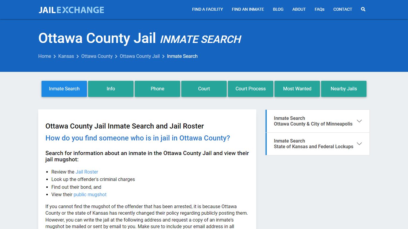 Inmate Search: Roster & Mugshots - Ottawa County Jail, KS